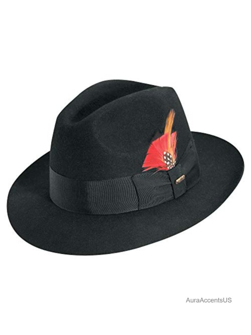 Mens Wool Felt Fedora Hat Wide Brim Raw Edge Satin Lined